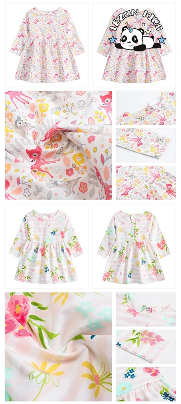 LEZONKIDS - Custom Private Label Western style Long Sleeve Cotton Various Prints Daily Life Girls Dress
